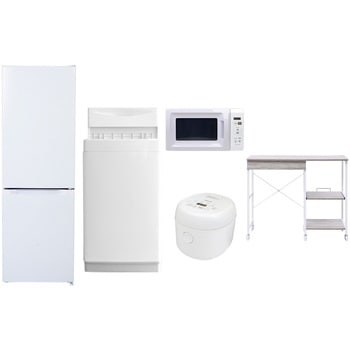【家電セット】5点セット (6kg洗濯機 157L冷蔵庫 電子レンジ 炊飯器 レンジラック) YAMAZEN(山善)