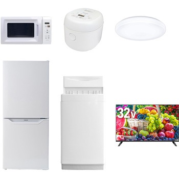 【家電セット】6点セット (6kg洗濯機 106L冷蔵庫 電子レンジ 炊飯器 シーリングライト 32型液晶テレビ) YAMAZEN(山善)
