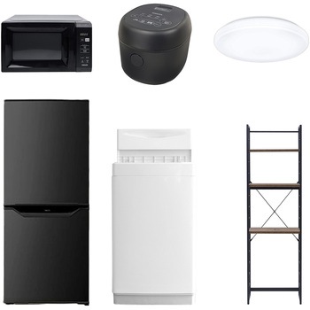 【家電セット】6点セット (6kg洗濯機 106L冷蔵庫 電子レンジ 炊飯器 シーリングライト 家電収納ラック) YAMAZEN(山善)