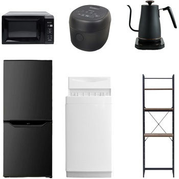【家電セット】6点セット (6kg洗濯機 106L冷蔵庫 電子レンジ 炊飯器 温調ケトル 家電収納ラック) YAMAZEN(山善)
