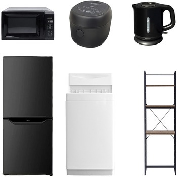 【家電セット】6点セット (6kg洗濯機 106L冷蔵庫 電子レンジ 炊飯器 電気ケトル 家電収納ラック) YAMAZEN(山善)