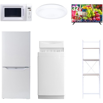 【家電セット】6点セット (6kg洗濯機 106L冷蔵庫 電子レンジ シーリングライト 32型液晶テレビ 家電収納ラック) YAMAZEN(山善)