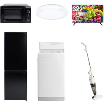 【家電セット】6点セット (6kg洗濯機 157L冷蔵庫 電子レンジ シーリングライト 32型液晶テレビ スティッククリーナー) YAMAZEN(山善)