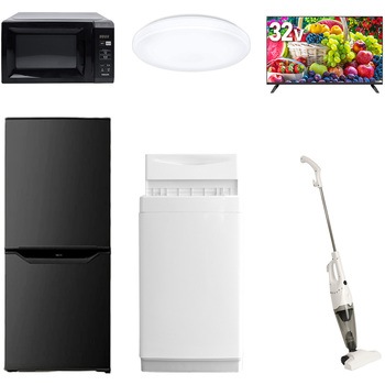 【家電セット】6点セット (6kg洗濯機 106L冷蔵庫 電子レンジ シーリングライト 32型液晶テレビ スティッククリーナー) YAMAZEN(山善)