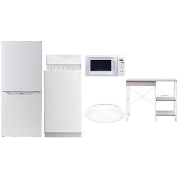 【家電セット】5点セット (6kg洗濯機 106L冷蔵庫 電子レンジ シーリングライト レンジラック) YAMAZEN(山善)