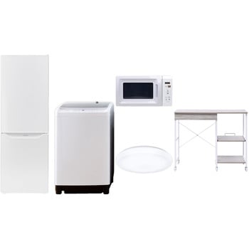 【家電セット】5点セット (8kg洗濯機 173L冷蔵庫 電子レンジ シーリングライト レンジラック) YAMAZEN(山善)