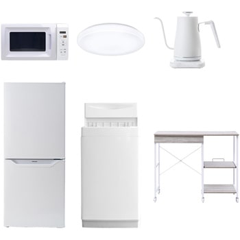 【家電セット】6点セット (6kg洗濯機 106L冷蔵庫 電子レンジ シーリングライト 温調ケトル レンジラック) YAMAZEN(山善)