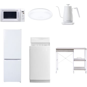 【家電セット】6点セット (6kg洗濯機 157L冷蔵庫 電子レンジ シーリングライト 温調ケトル レンジラック) YAMAZEN(山善)