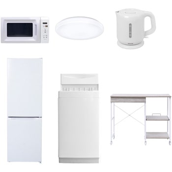 【家電セット】6点セット (6kg洗濯機 157L冷蔵庫 電子レンジ シーリングライト 電気ケトル レンジラック) - YAMAZEN(山善)