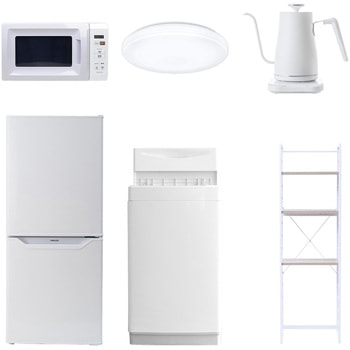 【家電セット】6点セット (6kg洗濯機 106L冷蔵庫 電子レンジ シーリングライト 温調ケトル 家電収納ラック) YAMAZEN(山善)