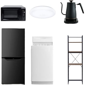 【家電セット】6点セット (6kg洗濯機 106L冷蔵庫 電子レンジ シーリングライト 温調ケトル 家電収納ラック) YAMAZEN(山善)