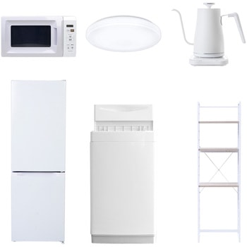 【家電セット】6点セット (6kg洗濯機 157L冷蔵庫 電子レンジ シーリングライト 温調ケトル 家電収納ラック) YAMAZEN(山善)