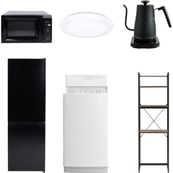 【家電セット】6点セット (6kg洗濯機 157L冷蔵庫 電子レンジ シーリングライト 温調ケトル 家電収納ラック) YAMAZEN(山善)