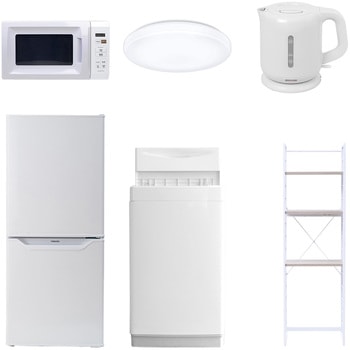 【家電セット】6点セット (6kg洗濯機 106L冷蔵庫 電子レンジ シーリングライト 電気ケトル 家電収納ラック) - YAMAZEN(山善)