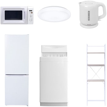【家電セット】6点セット (6kg洗濯機 157L冷蔵庫 電子レンジ シーリングライト 電気ケトル 家電収納ラック) YAMAZEN(山善)