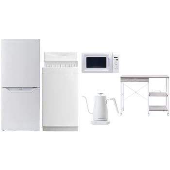 【家電セット】5点セット (6kg洗濯機 106L冷蔵庫 電子レンジ 温調ケトル レンジラック) YAMAZEN(山善)