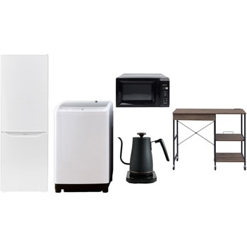 【家電セット】5点セット (8kg洗濯機 173L冷蔵庫 電子レンジ 温調ケトル レンジラック) YAMAZEN(山善)