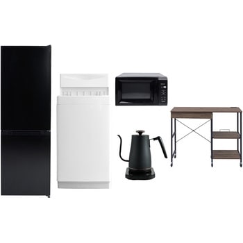 【家電セット】5点セット (6kg洗濯機 157L冷蔵庫 電子レンジ 温調ケトル レンジラック) YAMAZEN(山善)