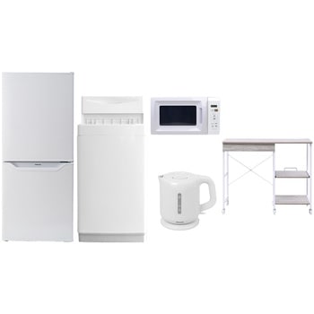 【家電セット】5点セット (6kg洗濯機 106L冷蔵庫 電子レンジ 電気ケトル レンジラック) YAMAZEN(山善)