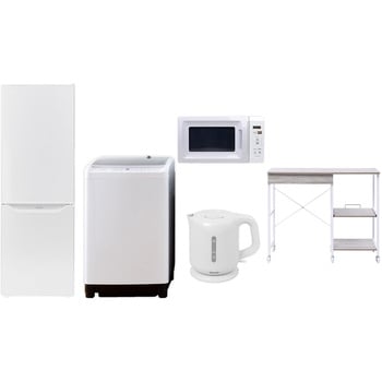 【家電セット】5点セット (8kg洗濯機 173L冷蔵庫 電子レンジ 電気ケトル レンジラック) YAMAZEN(山善)