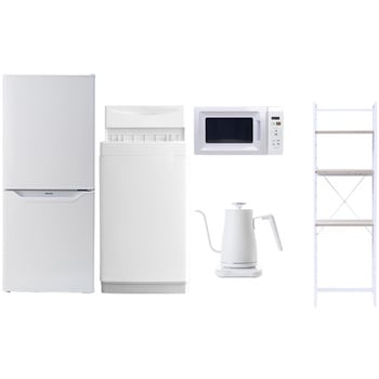 【家電セット】5点セット (6kg洗濯機 106L冷蔵庫 電子レンジ 温調ケトル 家電収納ラック) YAMAZEN(山善)