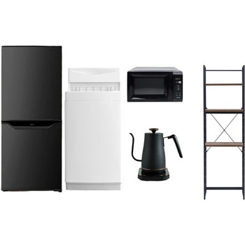 【家電セット】5点セット (6kg洗濯機 106L冷蔵庫 電子レンジ 温調ケトル 家電収納ラック) YAMAZEN(山善)