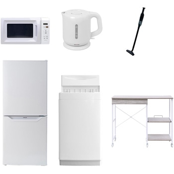 【家電セット】6点セット (6kg洗濯機 106L冷蔵庫 電子レンジ 電気ケトル 軽量クリーナー レンジラック) YAMAZEN(山善)