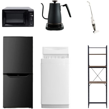 【家電セット】6点セット (6kg洗濯機 106L冷蔵庫 電子レンジ 温調ケトル スティッククリーナー 家電収納ラック) YAMAZEN(山善)