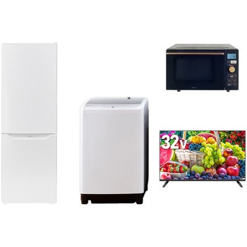 【家電セット】4点セット (8kg洗濯機 173L冷蔵庫 オーブンレンジ 32型液晶テレビ) YAMAZEN(山善)