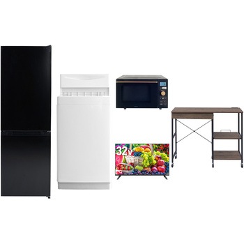 【家電セット】5点セット (6kg洗濯機 157L冷蔵庫 オーブンレンジ 32型液晶テレビ レンジラック) YAMAZEN(山善)