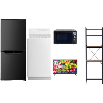 【家電セット】5点セット (6kg洗濯機 106L冷蔵庫 オーブンレンジ 32型液晶テレビ 家電収納ラック) YAMAZEN(山善)