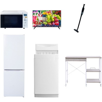【家電セット】6点セット (6kg洗濯機 157L冷蔵庫 オーブンレンジ 32型液晶テレビ 軽量クリーナー レンジラック) YAMAZEN(山善)