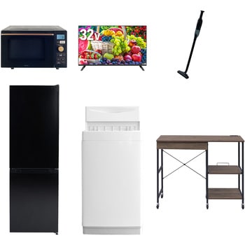 【家電セット】6点セット (6kg洗濯機 157L冷蔵庫 オーブンレンジ 32型液晶テレビ 軽量クリーナー レンジラック) YAMAZEN(山善)