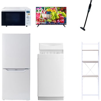 【家電セット】6点セット (6kg洗濯機 106L冷蔵庫 オーブンレンジ 32型液晶テレビ 軽量クリーナー 家電収納ラック) YAMAZEN(山善)