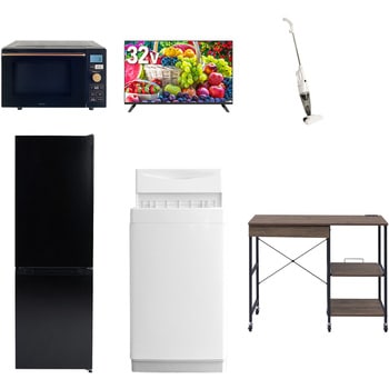 【家電セット】6点セット (6kg洗濯機 157L冷蔵庫 オーブンレンジ 32型液晶テレビ スティッククリーナー レンジラック) YAMAZEN(山善)