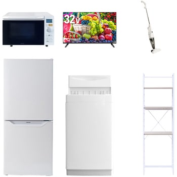 【家電セット】6点セット (6kg洗濯機 106L冷蔵庫 オーブンレンジ 32型液晶テレビ スティッククリーナー 家電収納ラック) YAMAZEN(山善)