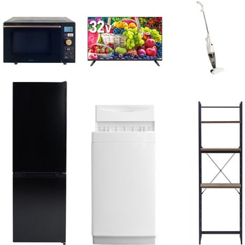 【家電セット】6点セット (6kg洗濯機 157L冷蔵庫 オーブンレンジ 32型液晶テレビ スティッククリーナー 家電収納ラック) YAMAZEN(山善)