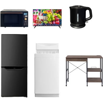 【家電セット】6点セット (6kg洗濯機 106L冷蔵庫 オーブンレンジ 32型液晶テレビ 電気ケトル レンジラック) - YAMAZEN(山善)