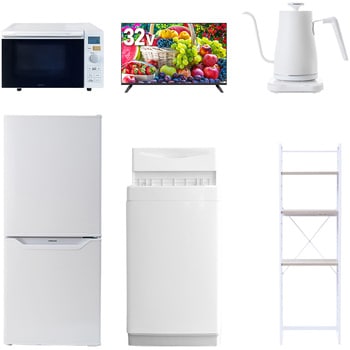 【家電セット】6点セット (6kg洗濯機 106L冷蔵庫 オーブンレンジ 32型液晶テレビ 温調ケトル 家電収納ラック) YAMAZEN(山善)