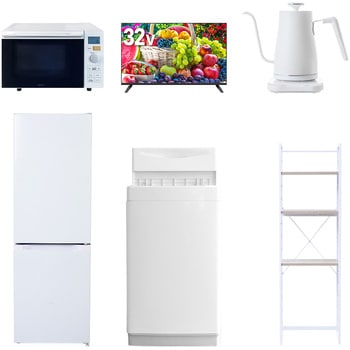 【家電セット】6点セット (6kg洗濯機 157L冷蔵庫 オーブンレンジ 32型液晶テレビ 温調ケトル 家電収納ラック) YAMAZEN(山善)
