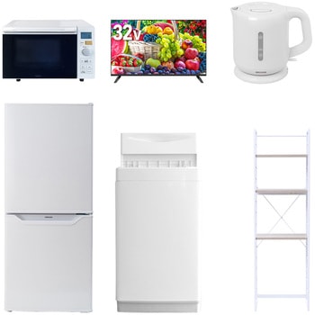【家電セット】6点セット (6kg洗濯機 106L冷蔵庫 オーブンレンジ 32型液晶テレビ 電気ケトル 家電収納ラック) YAMAZEN(山善)
