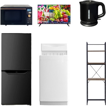 【家電セット】6点セット (6kg洗濯機 106L冷蔵庫 オーブンレンジ 32型液晶テレビ 電気ケトル 家電収納ラック) YAMAZEN(山善)