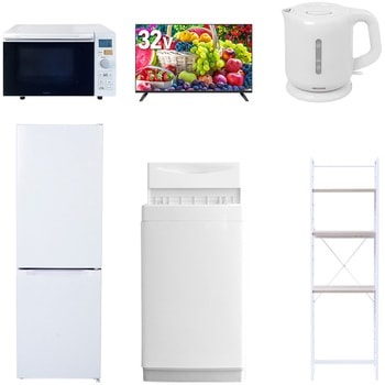 【家電セット】6点セット (6kg洗濯機 157L冷蔵庫 オーブンレンジ 32型液晶テレビ 電気ケトル 家電収納ラック) YAMAZEN(山善)