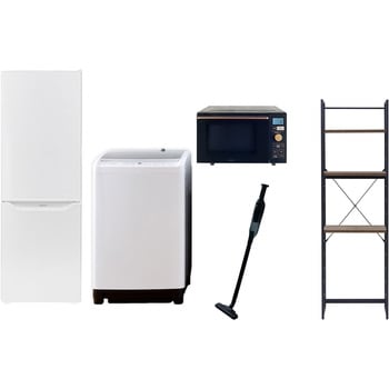 【家電セット】5点セット (8kg洗濯機 173L冷蔵庫 オーブンレンジ 軽量クリーナー 家電収納ラック) YAMAZEN(山善)