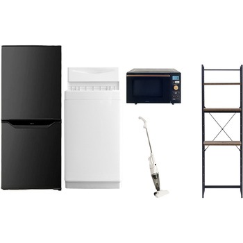 【家電セット】5点セット (6kg洗濯機 106L冷蔵庫 オーブンレンジ スティッククリーナー 家電収納ラック) YAMAZEN(山善)