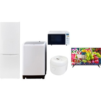【家電セット】5点セット (8kg洗濯機 173L冷蔵庫 オーブンレンジ 炊飯器 32型液晶テレビ) YAMAZEN(山善)