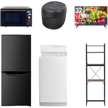 【家電セット】6点セット (6kg洗濯機 106L冷蔵庫 オーブンレンジ 炊飯器 32型液晶テレビ 家電収納ラック) YAMAZEN(山善)