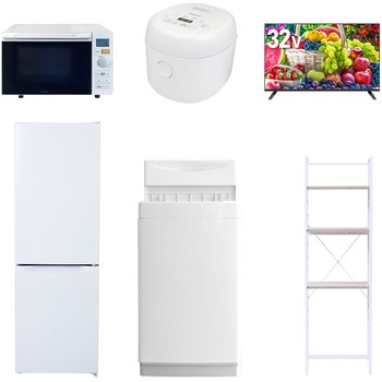 【家電セット】6点セット (6kg洗濯機 157L冷蔵庫 オーブンレンジ 炊飯器 32型液晶テレビ 家電収納ラック) YAMAZEN(山善)