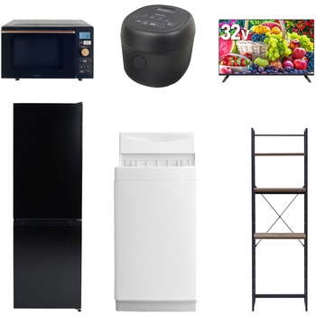 【家電セット】6点セット (6kg洗濯機 157L冷蔵庫 オーブンレンジ 炊飯器 32型液晶テレビ 家電収納ラック) YAMAZEN(山善)