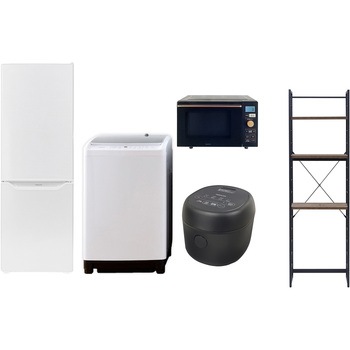 【家電セット】5点セット (8kg洗濯機 173L冷蔵庫 オーブンレンジ 炊飯器 家電収納ラック) YAMAZEN(山善)